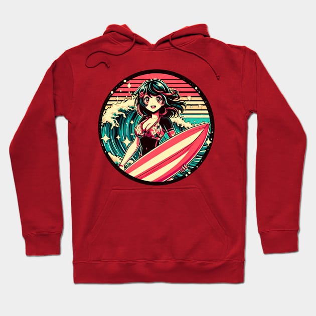 Retro Surfer Star Girl Hoodie by MightyBiscuit